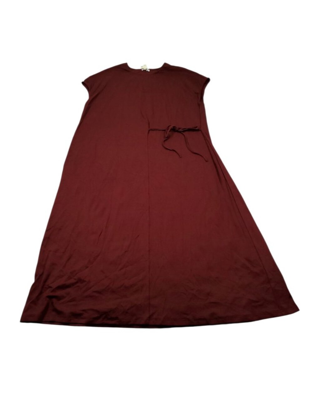 OGL Cotton Lyocell Easy Airy Midi Dress with Self-Tie Ruby Red Women's Size XL